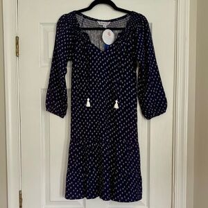 La Mer Luxe NWT Nautical Marine Anchor Dress XS Navy Blue 3/4 Sleeves New w Tags